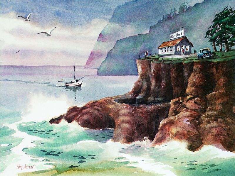 Tom Allen water color of Mo's in Otter Rock