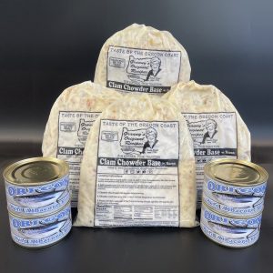 Four 7.5 oz Cans Line Caught of Albacore Tuna, and Four 32 oz Bags of Mo’s Clam Chowder